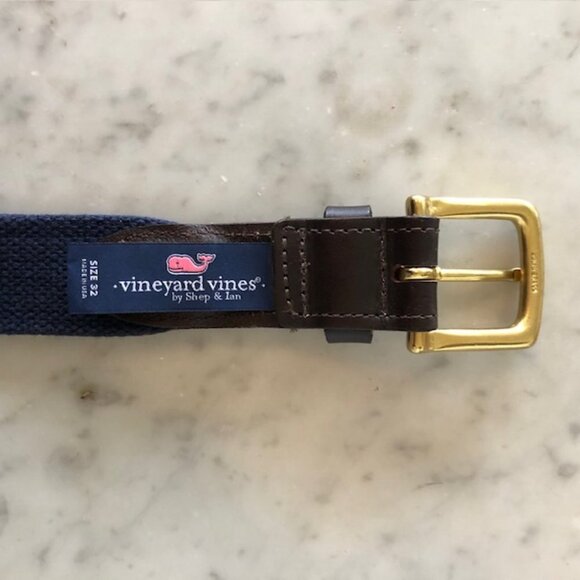 VINEYARD VINES  Marlin Print Canvas Club Leather Trim Belt 32 - Picture 8 of 15